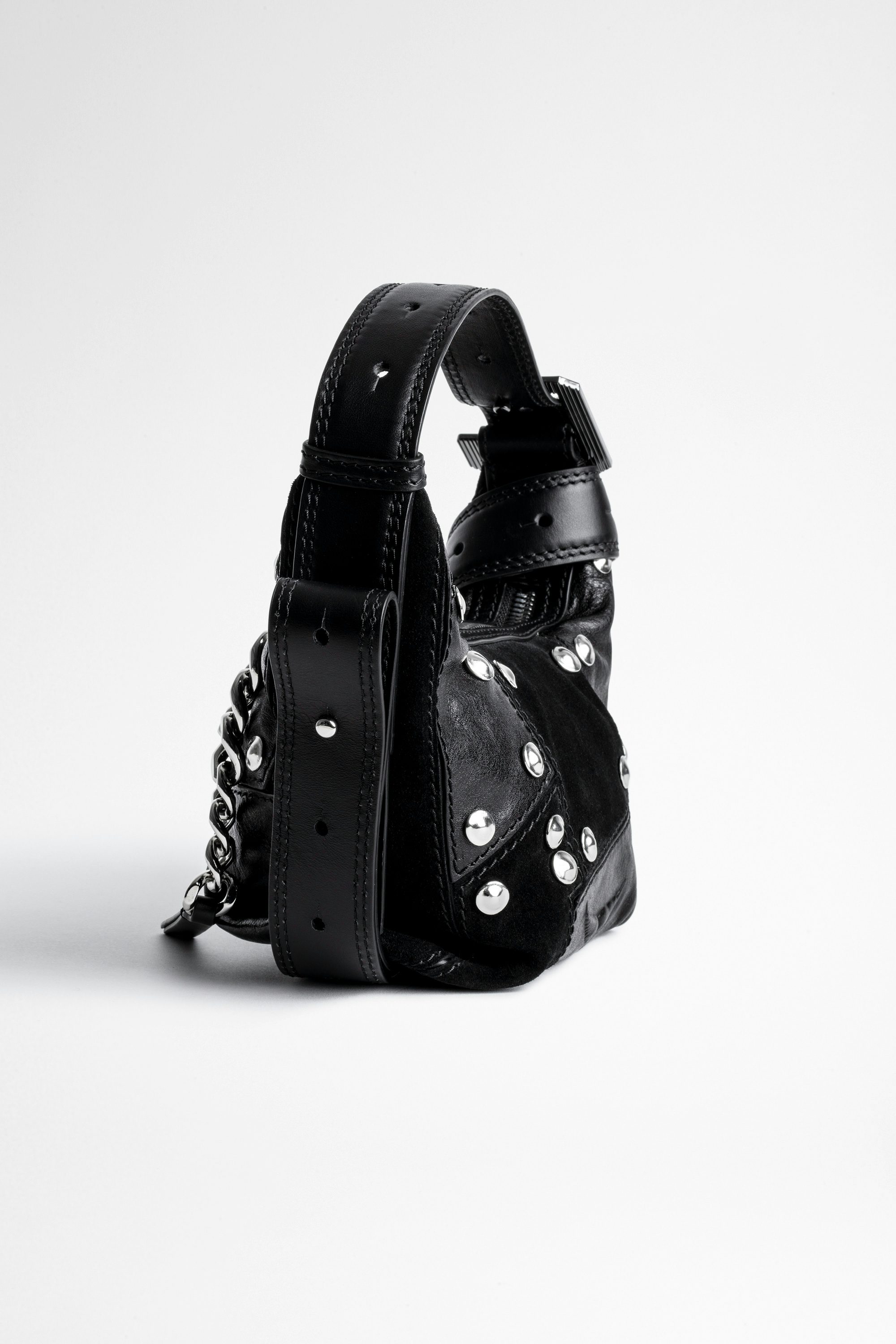 Bolso Le Cecilia XS Patchwork Studs - Bolso Le Cecilia XS de patchwork de piel negra con tachuelas